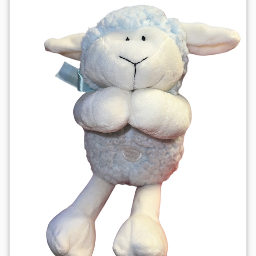 STEPHAN BABY BLUE PLUSH MUSICAL PRAYING LAMB PLAYS "JESUS LOVES ME"